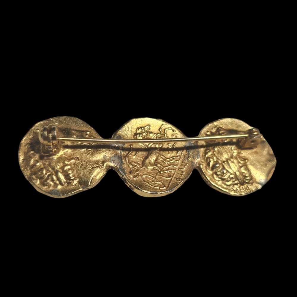 Vintage Gold Metal Roman Greek ? Coin Style Bar B… - image 2