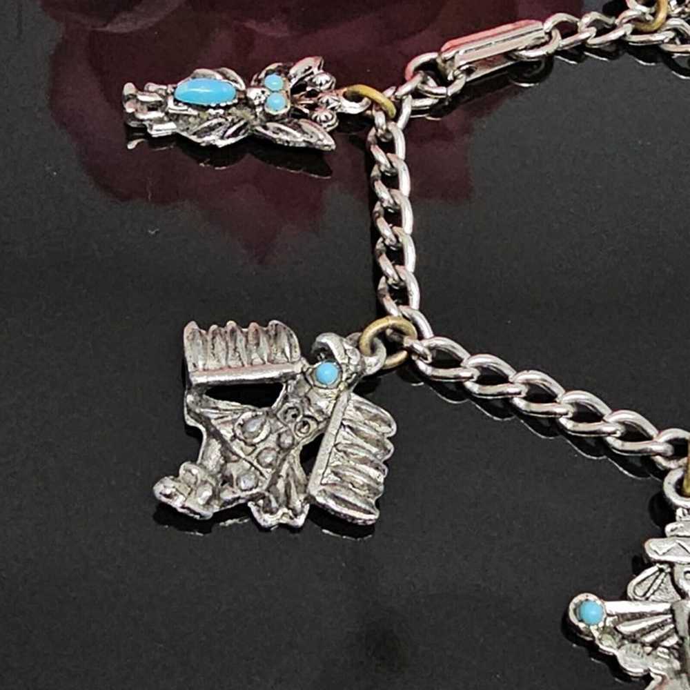 Vintage Southwestern Silver Tone Charm Chain Brac… - image 6