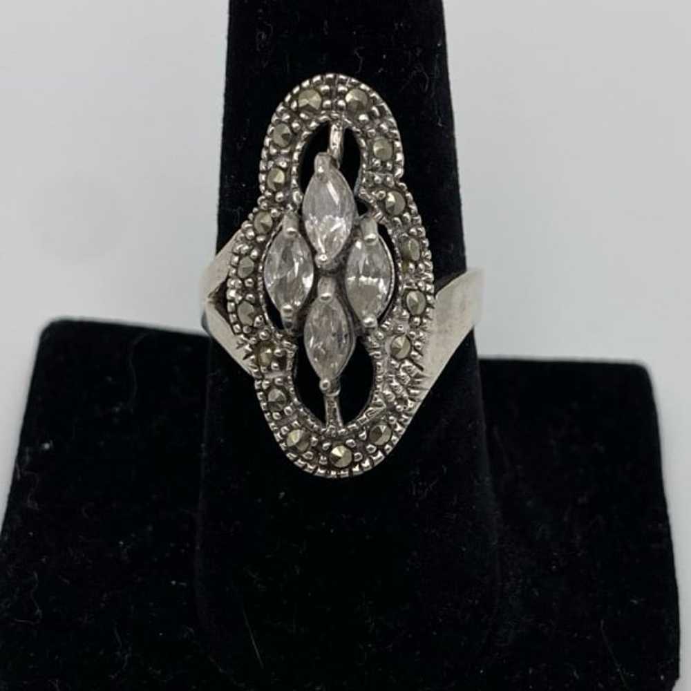 Sterling Silver Marcasite Gemstone Ring - image 1