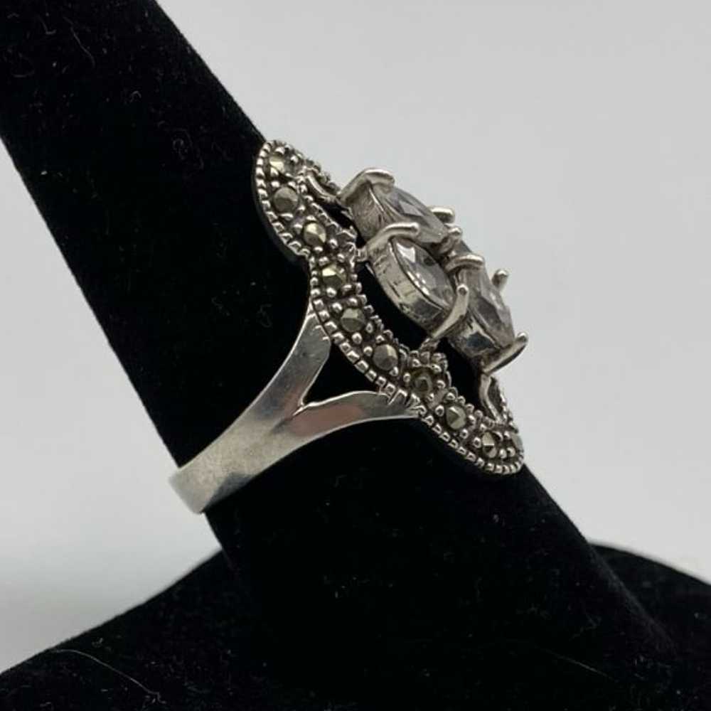 Sterling Silver Marcasite Gemstone Ring - image 2