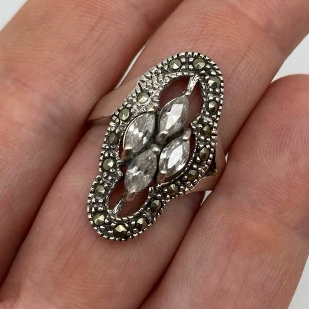 Sterling Silver Marcasite Gemstone Ring - image 7