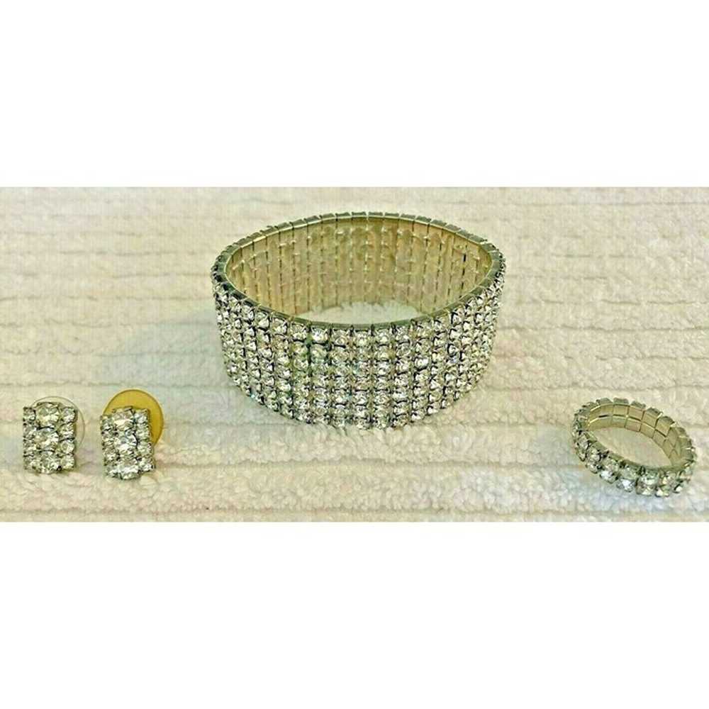 Vintage Stretch Jewelry Set Silver Tone & Rhinest… - image 1