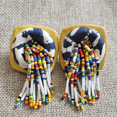 Earrings Beaded String Vintage #jw1 - image 1