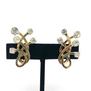 EMMONS Vintage Rhinestone Gold Earrings - image 1