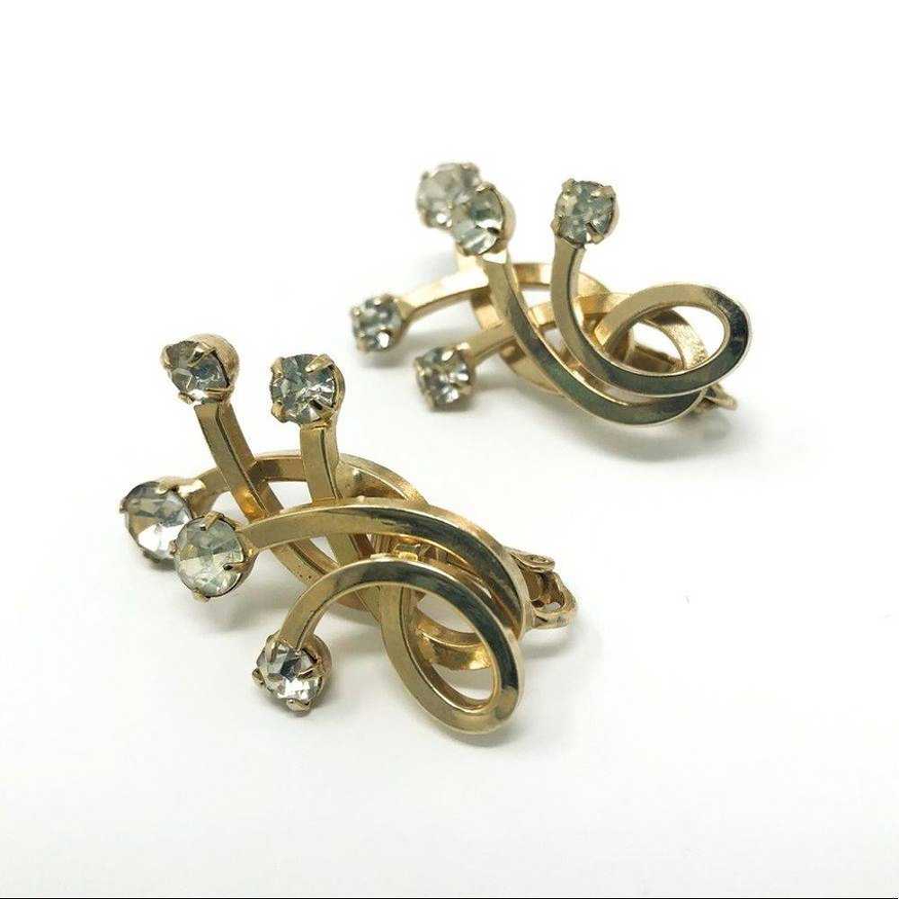 EMMONS Vintage Rhinestone Gold Earrings - image 2