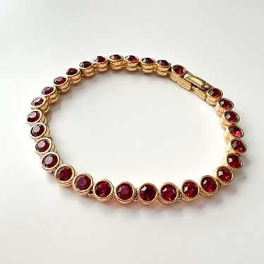 Vintage Dorlan 60’s Gold Tone Garnet Stone Bracel… - image 1