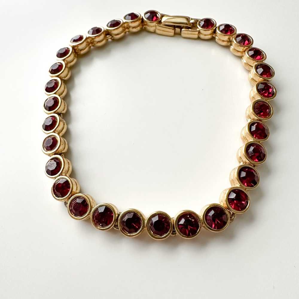 Vintage Dorlan 60’s Gold Tone Garnet Stone Bracel… - image 6