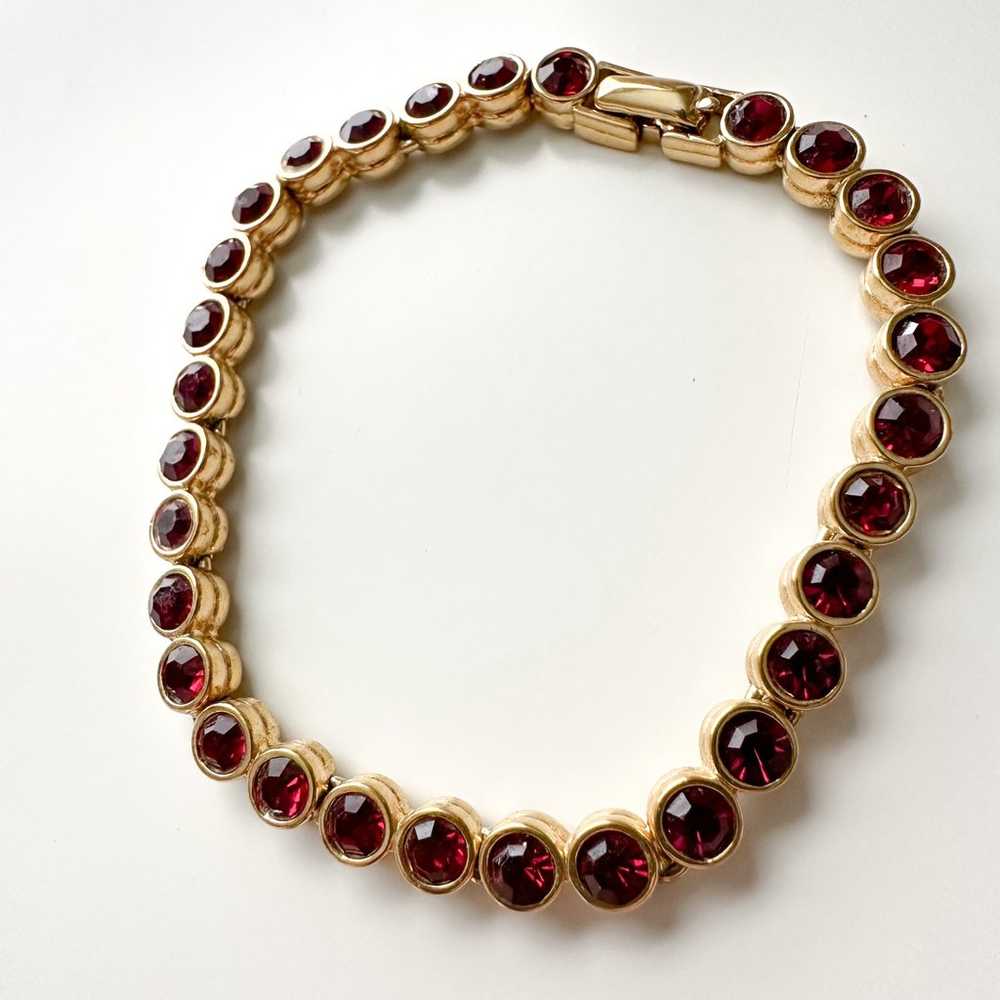 Vintage Dorlan 60’s Gold Tone Garnet Stone Bracel… - image 7