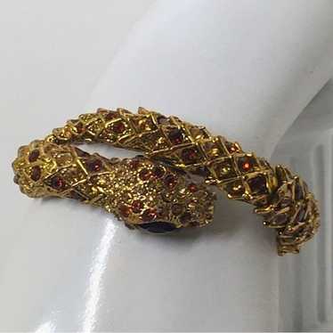 Vintage Gold Crystal Encrusted Snake Bracelet, Am… - image 1