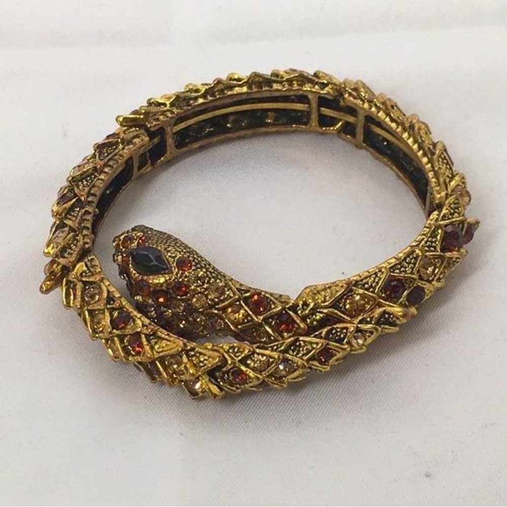 Vintage Gold Crystal Encrusted Snake Bracelet, Am… - image 4