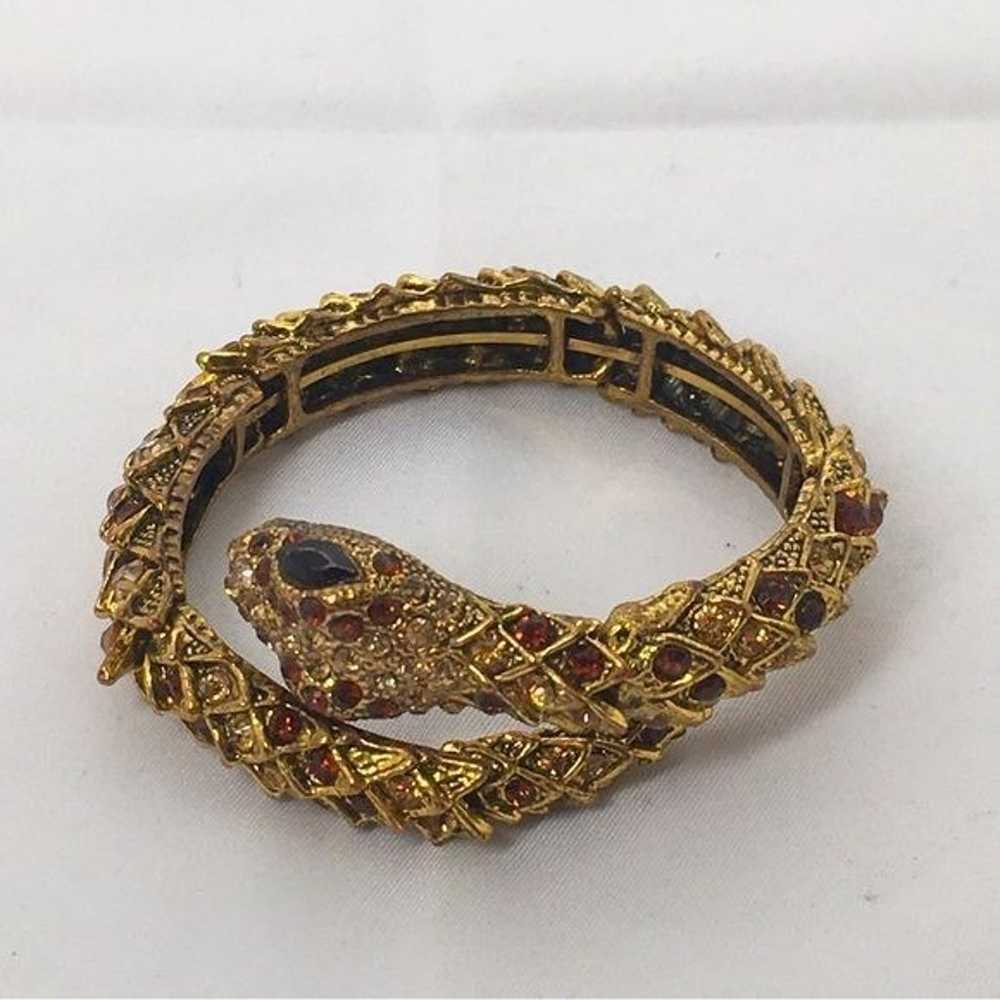 Vintage Gold Crystal Encrusted Snake Bracelet, Am… - image 5