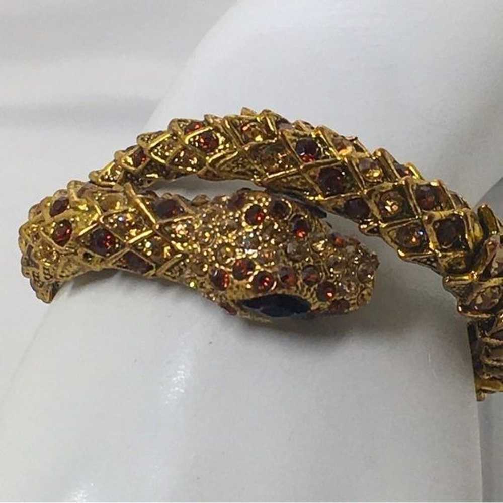 Vintage Gold Crystal Encrusted Snake Bracelet, Am… - image 6