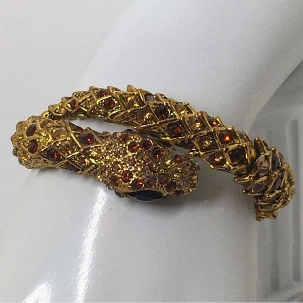 Vintage Gold Crystal Encrusted Snake Bracelet, Am… - image 7