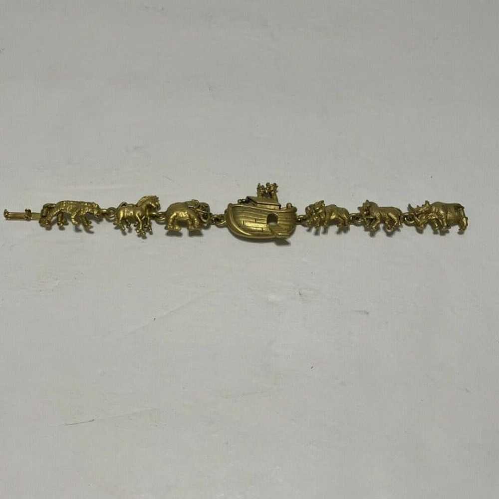 Vintage AJC Noah's Ark Link Bracelet Gold Tone Me… - image 12