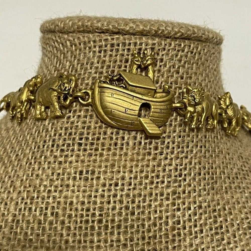 Vintage AJC Noah's Ark Link Bracelet Gold Tone Me… - image 2