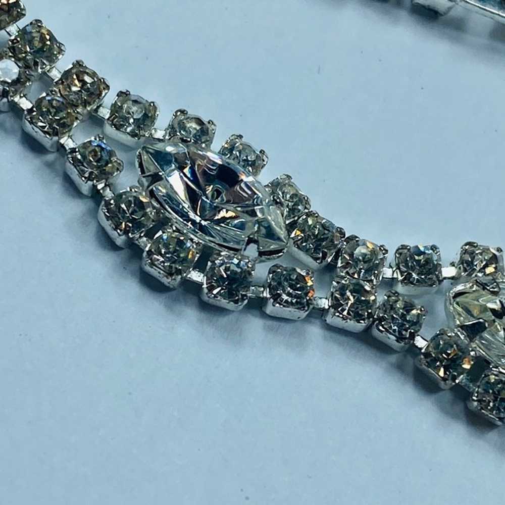 Vintage Rhinestone Chain Bracelet Womens Clear Fa… - image 11