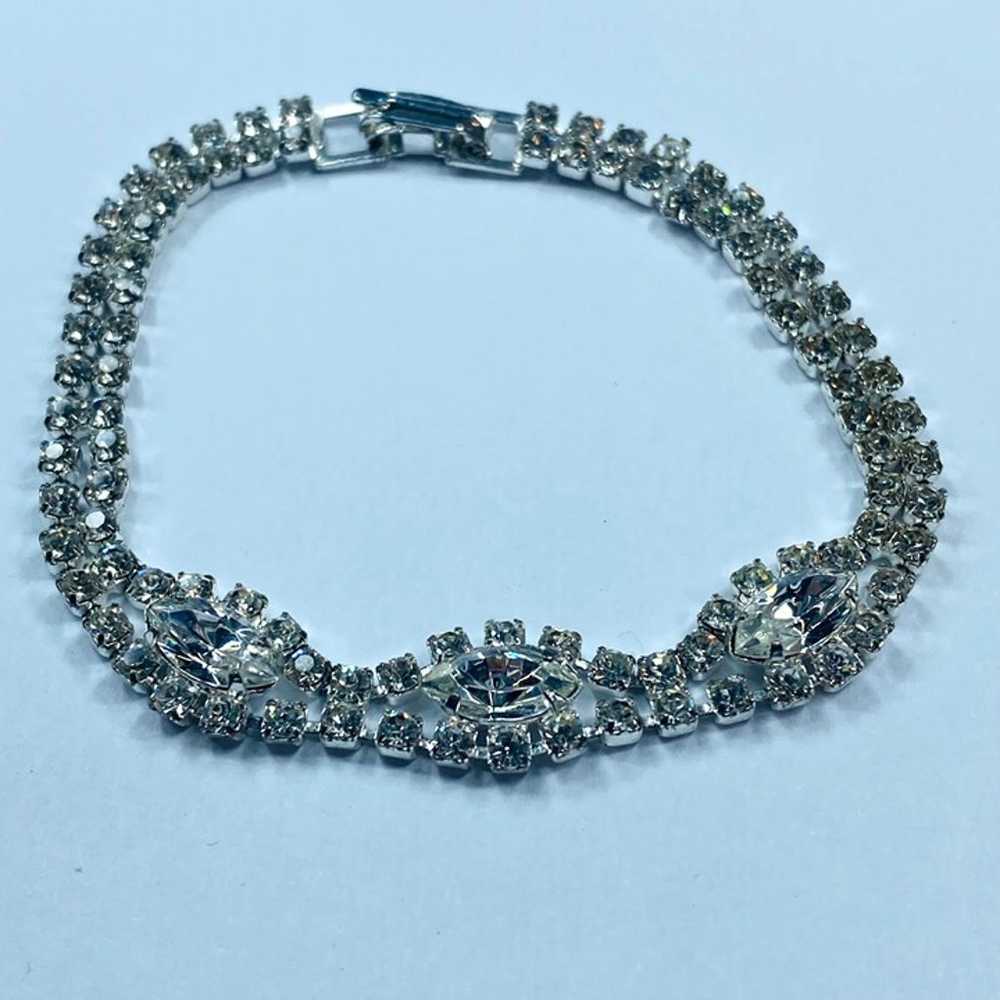 Vintage Rhinestone Chain Bracelet Womens Clear Fa… - image 2