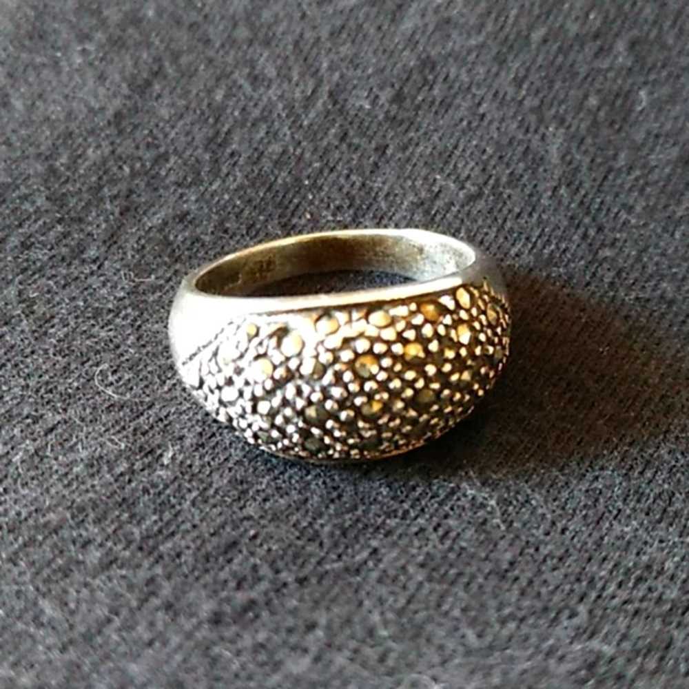 Vintage Silver Ring w Facetted Genuine Marcasite … - image 1