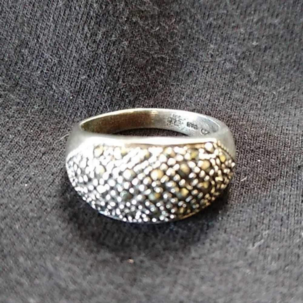 Vintage Silver Ring w Facetted Genuine Marcasite … - image 3