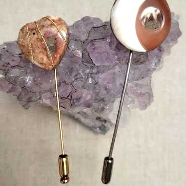 Stick Pins Lot 2 Tone Natural Stone Jasper Heart … - image 1