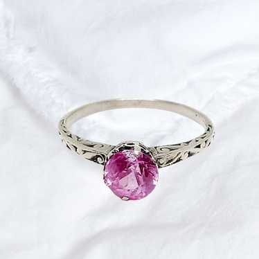 Sterling Silver Ring with Created Pink Sapphire - image 1