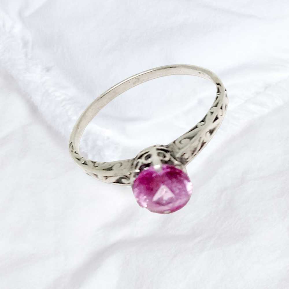 Sterling Silver Ring with Created Pink Sapphire - image 2