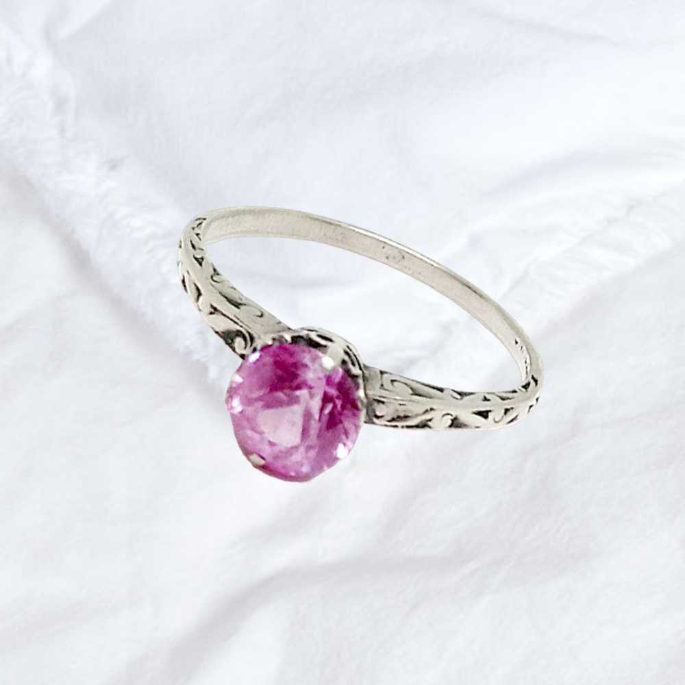 Sterling Silver Ring with Created Pink Sapphire - image 3