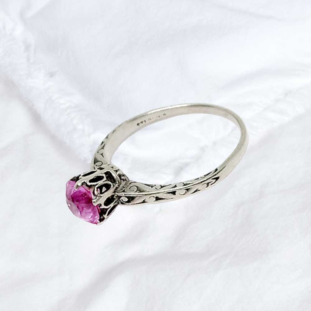 Sterling Silver Ring with Created Pink Sapphire - image 5