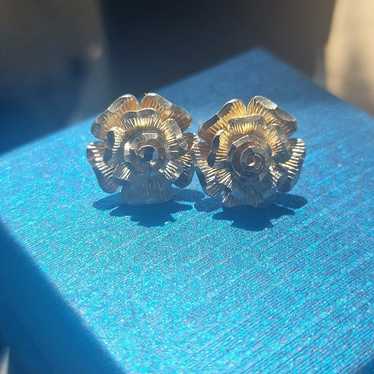 Designer signed sterling silver rose flower studs - image 1