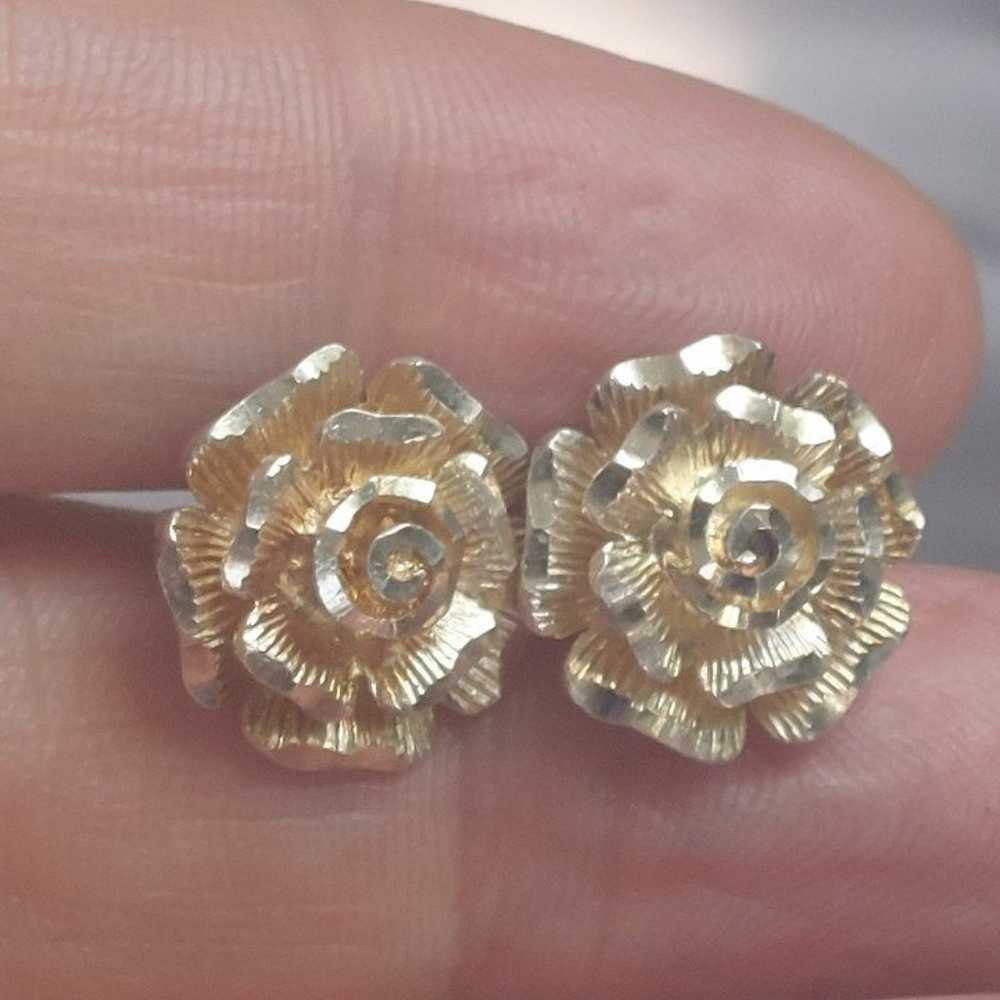 Designer signed sterling silver rose flower studs - image 2