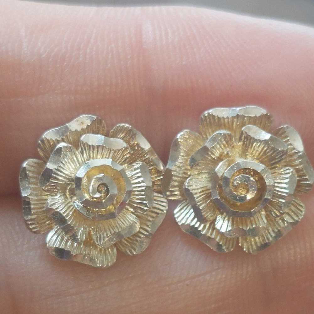 Designer signed sterling silver rose flower studs - image 4