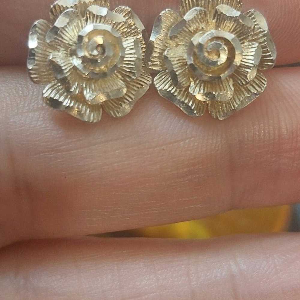 Designer signed sterling silver rose flower studs - image 5