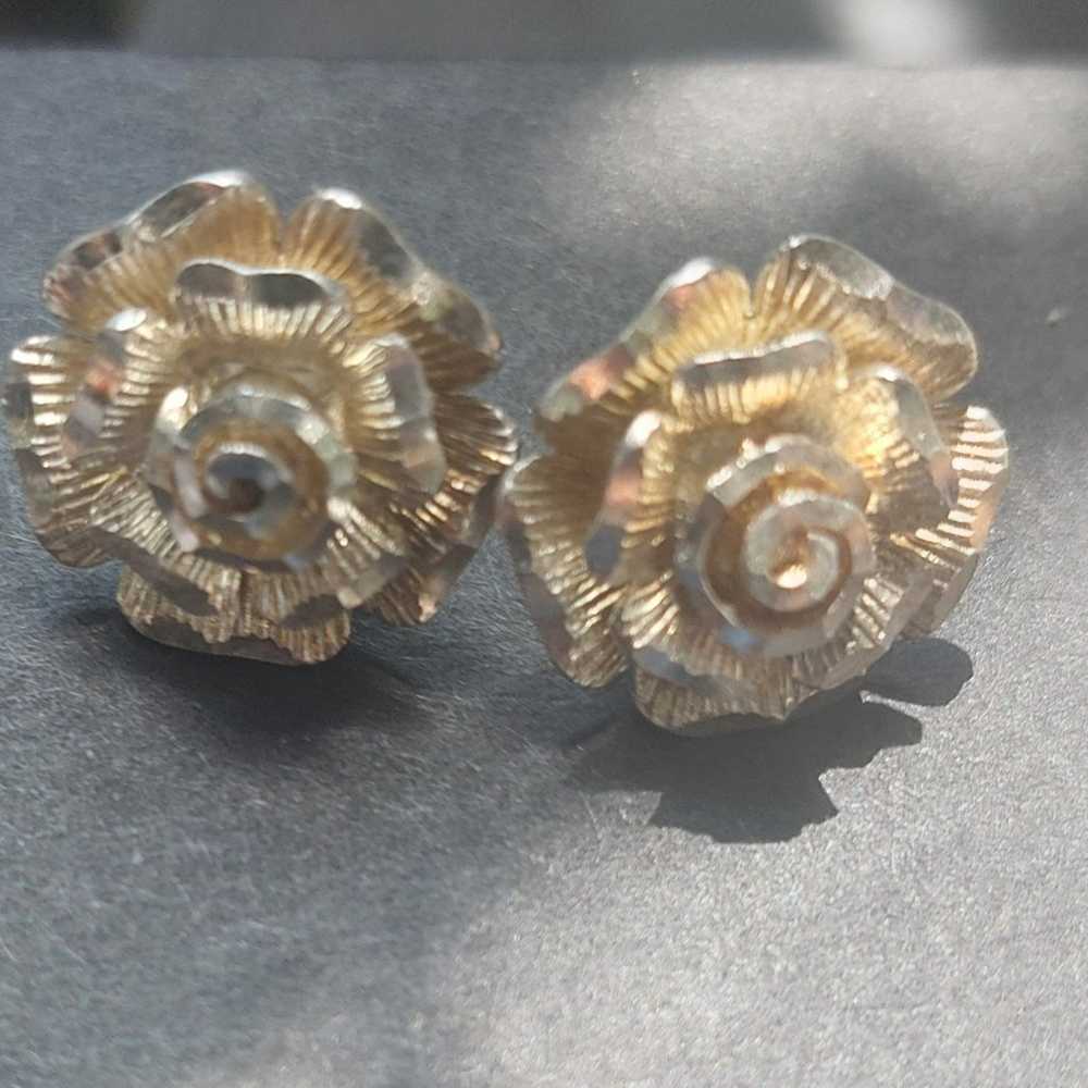 Designer signed sterling silver rose flower studs - image 9