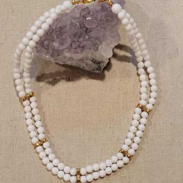 Napier Double Strand Milk Glass Necklace w/ Gold … - image 1