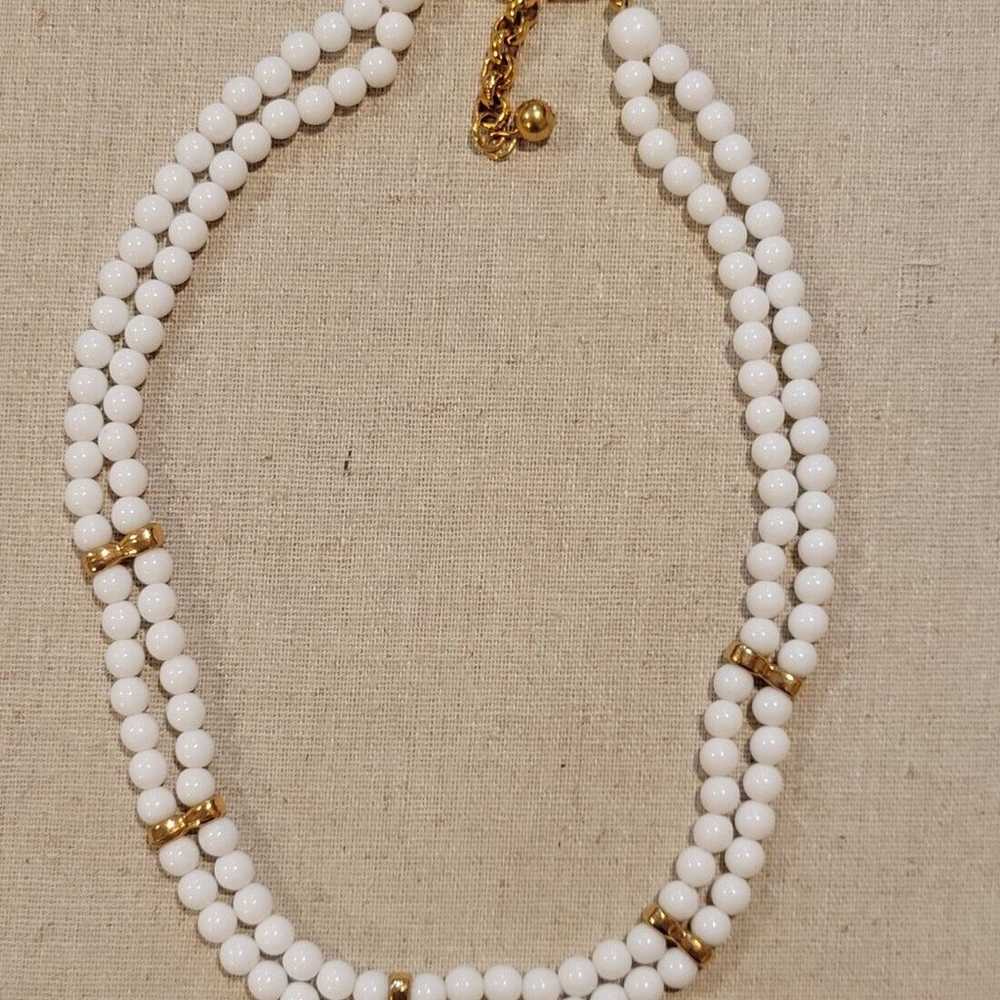 Napier Double Strand Milk Glass Necklace w/ Gold … - image 3