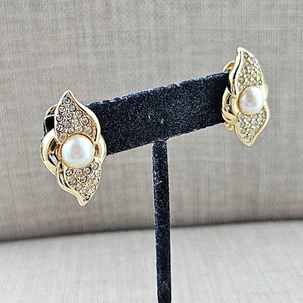 Monet Vintage Earrings Gold Tone Ear Jewelry Crys… - image 12