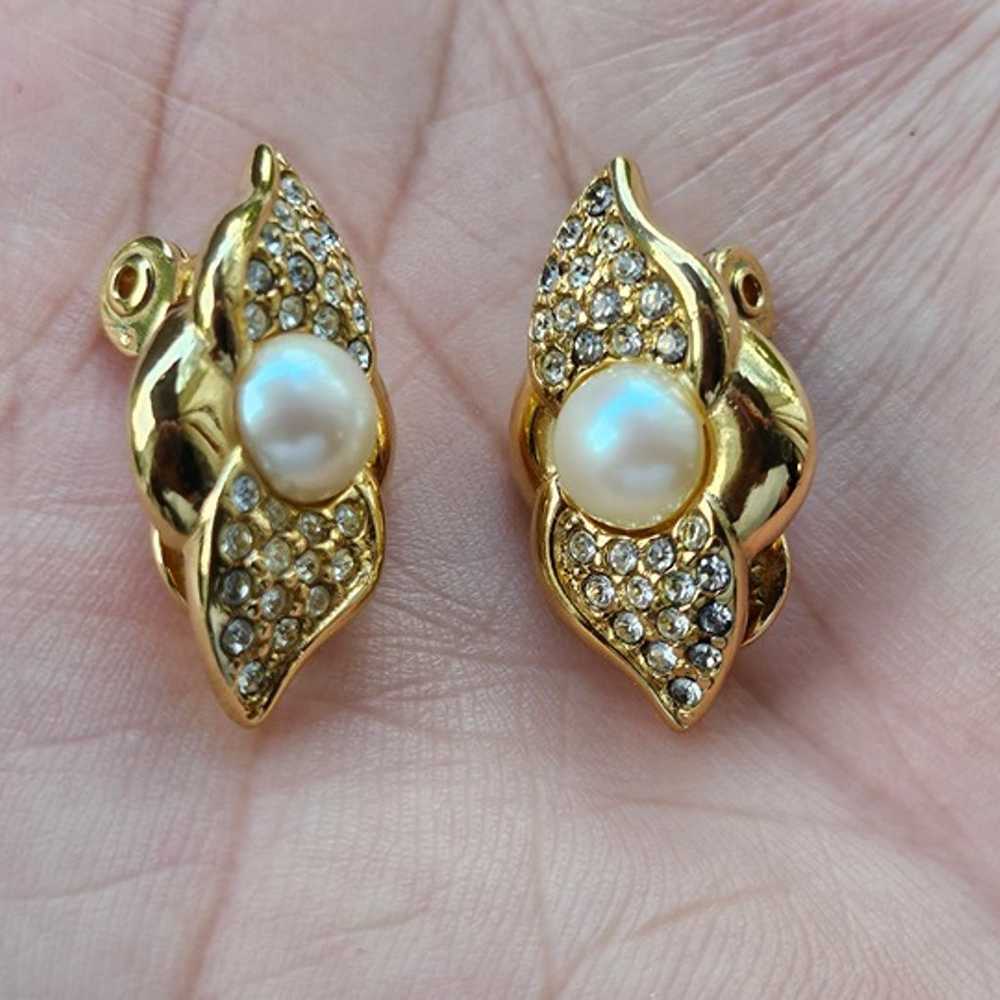 Monet Vintage Earrings Gold Tone Ear Jewelry Crys… - image 1