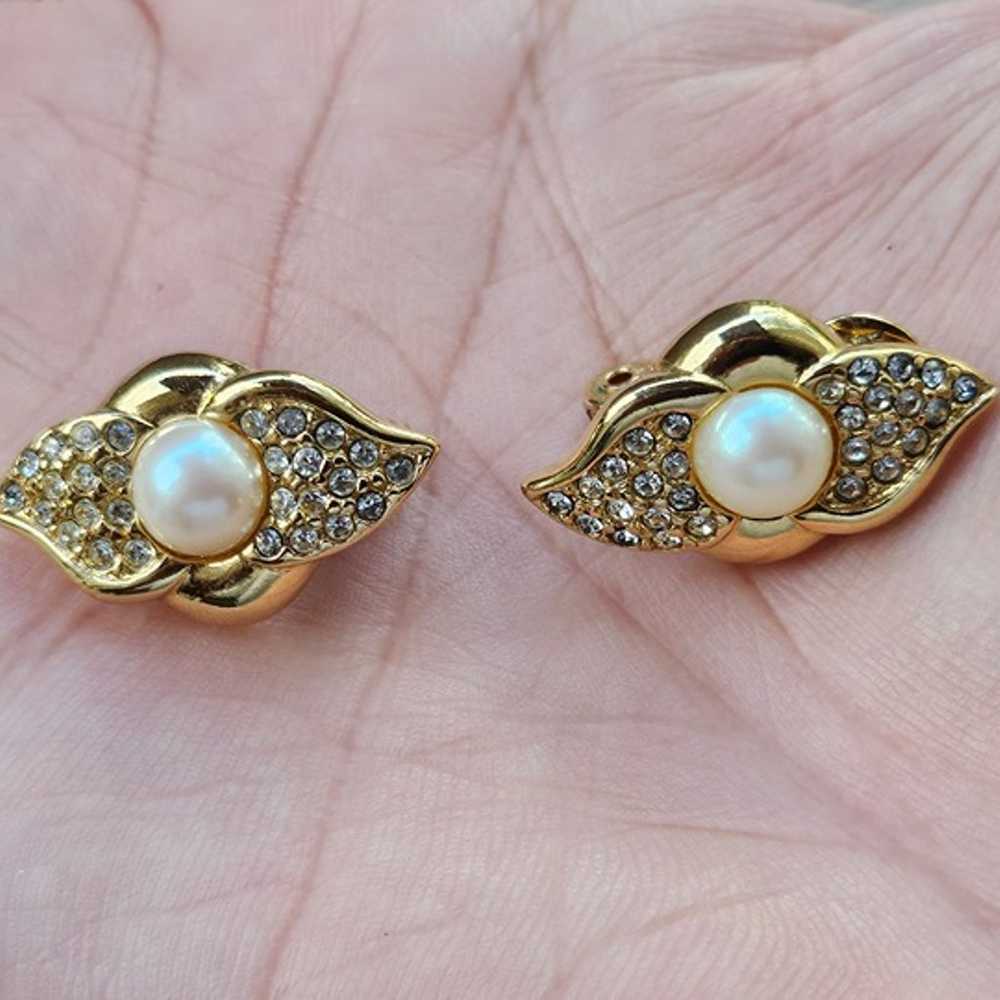 Monet Vintage Earrings Gold Tone Ear Jewelry Crys… - image 2