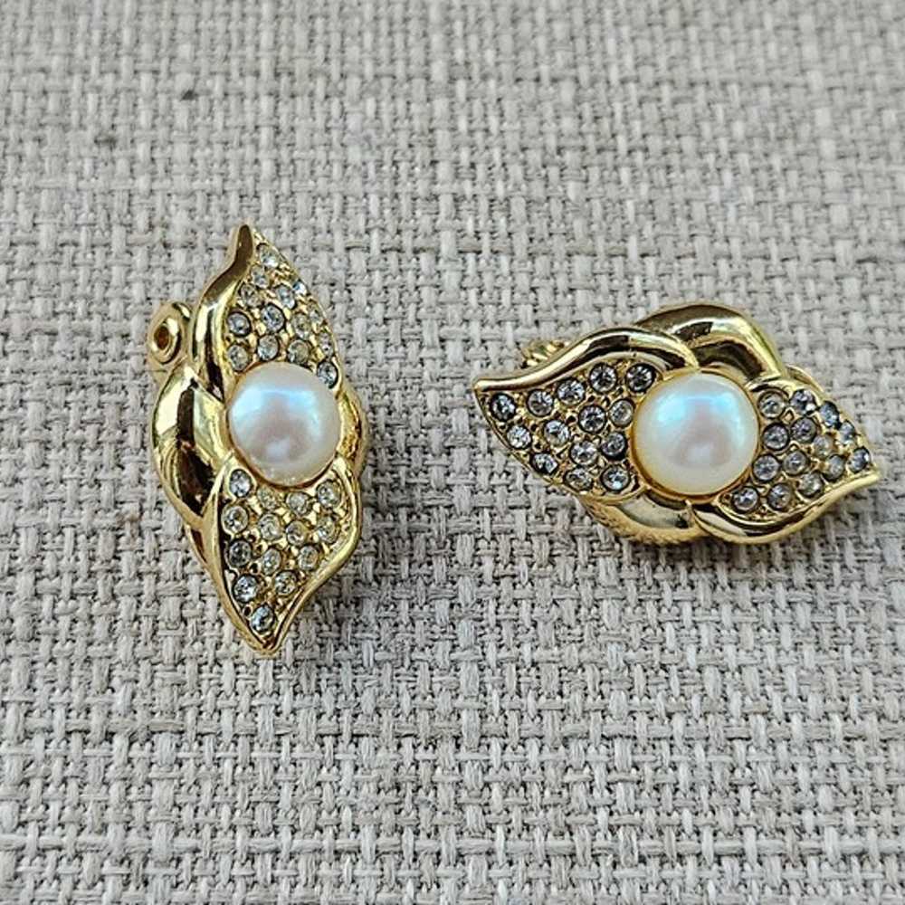 Monet Vintage Earrings Gold Tone Ear Jewelry Crys… - image 3