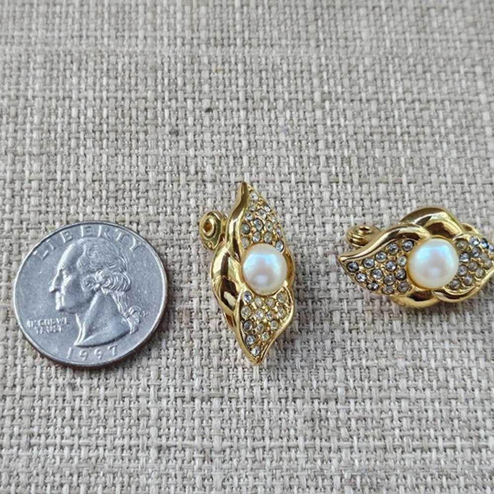 Monet Vintage Earrings Gold Tone Ear Jewelry Crys… - image 4