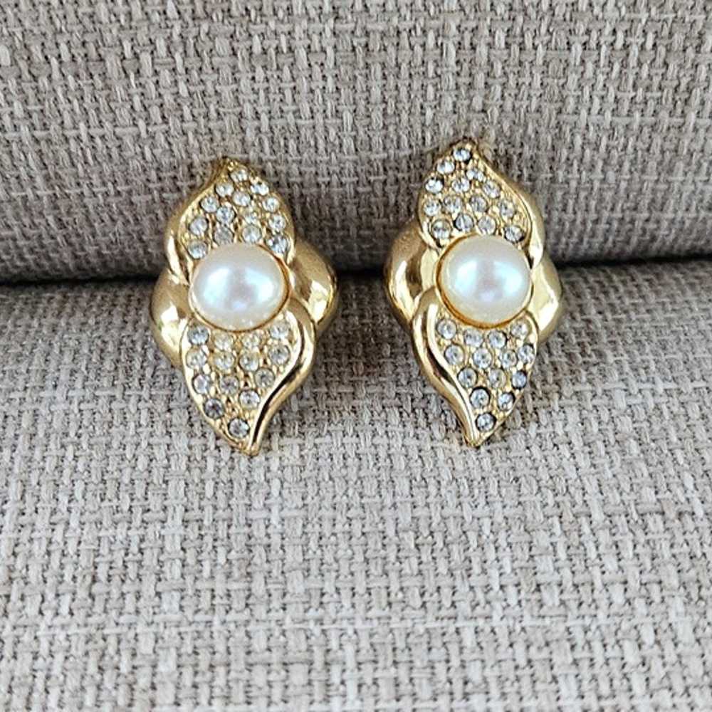 Monet Vintage Earrings Gold Tone Ear Jewelry Crys… - image 6