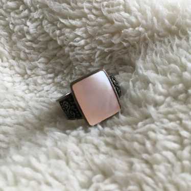 Sterling Silver Ring w/ Pretty Pastel Pink Rectan… - image 1