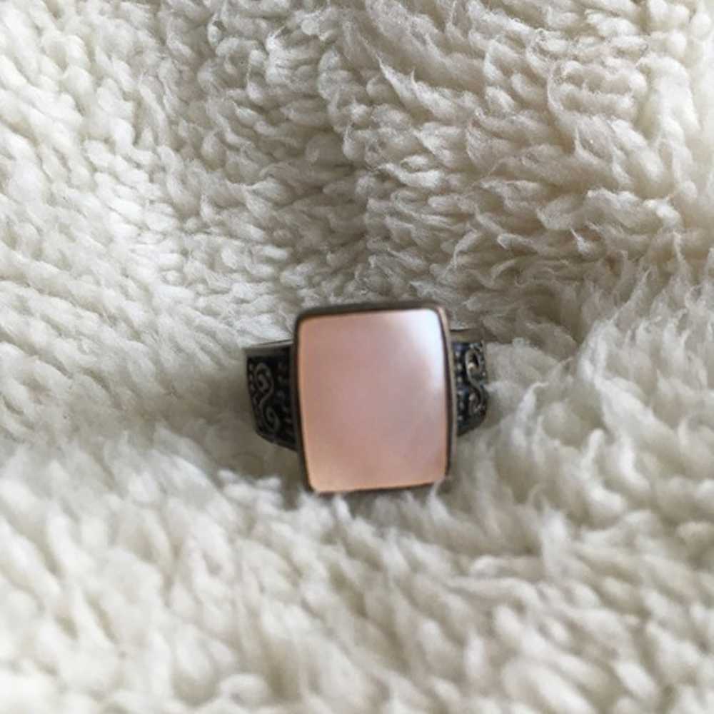 Sterling Silver Ring w/ Pretty Pastel Pink Rectan… - image 2