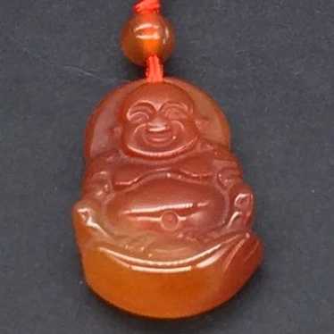 Vintage Carnelian Buddha Carved Necklace - image 1