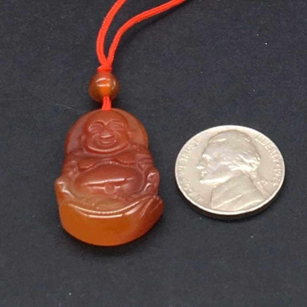 Vintage Carnelian Buddha Carved Necklace - image 2