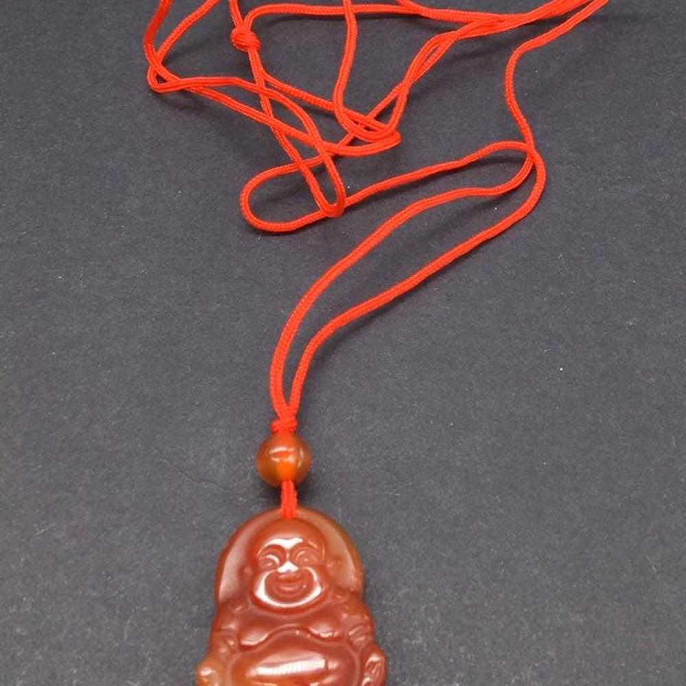 Vintage Carnelian Buddha Carved Necklace - image 4