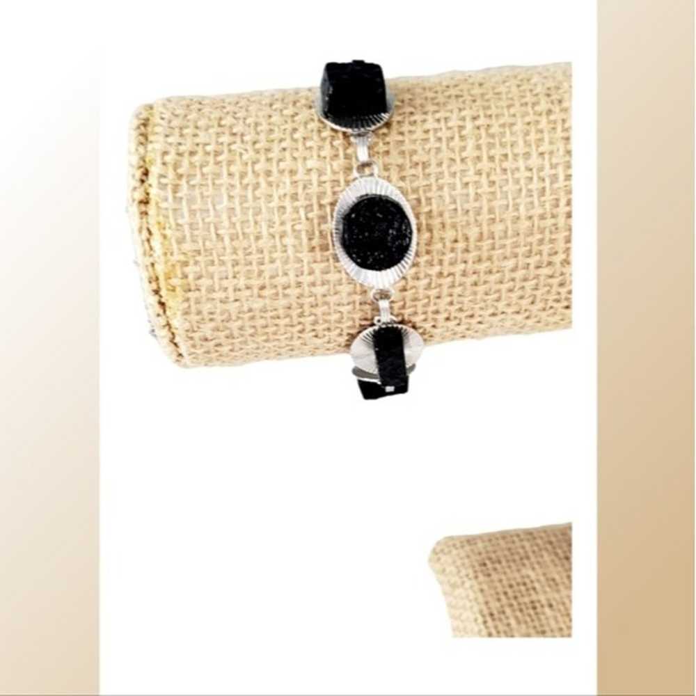 Vintage 1990's Black Stone and Silvertone Bracele… - image 1