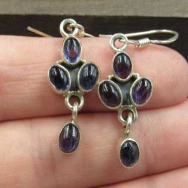 Sterling Silver Four Uncut Amethyst Gem Earrings V