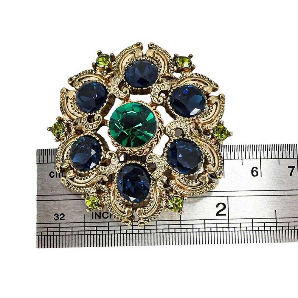 Squire Vintage Brooch 1.75 In Blue Green Rhinesto… - image 5