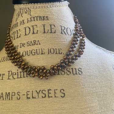 Vintage Chocolate brown double strand baroque pea… - image 1